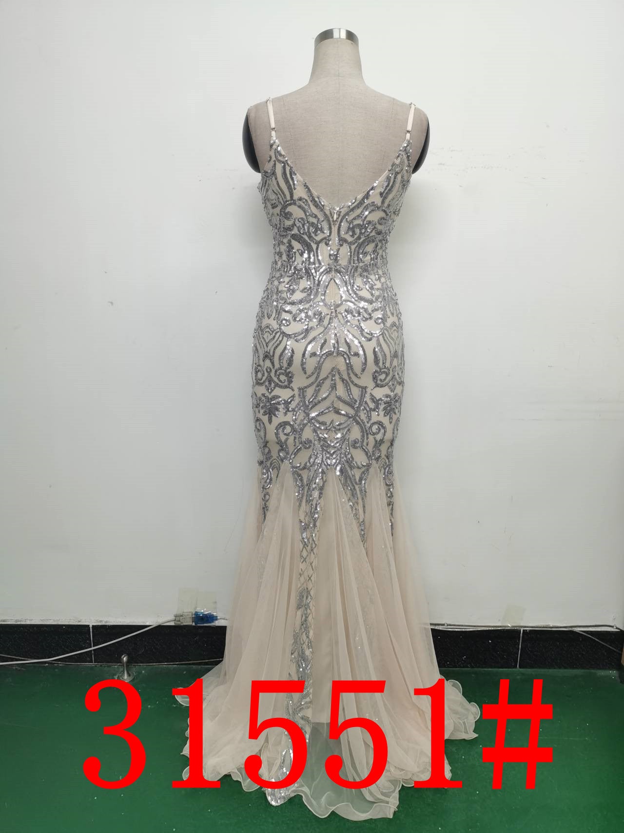 Floral Sequin Mesh Evening Dress 38