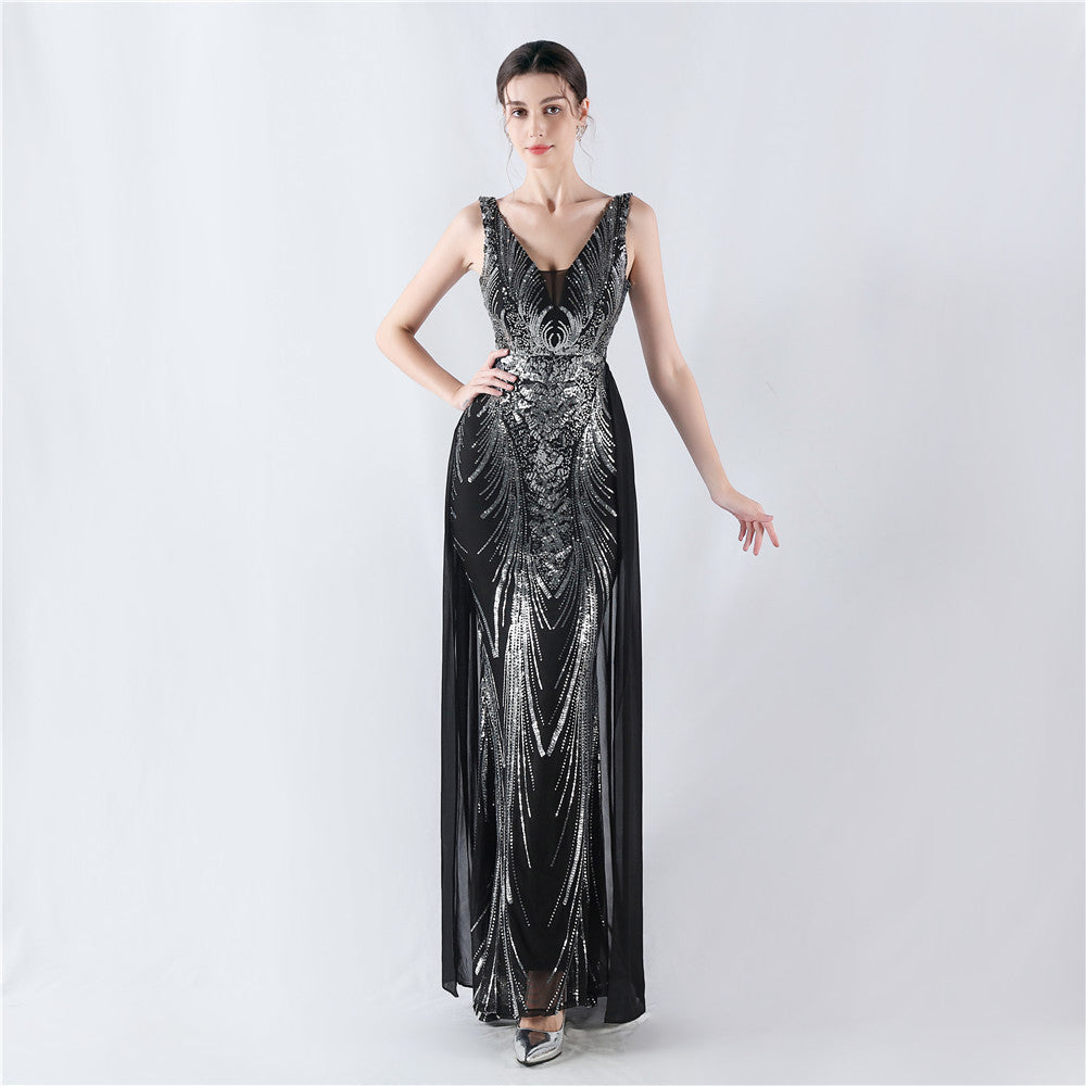 Women Beaded Beaded Sequin Evening Dress 3
