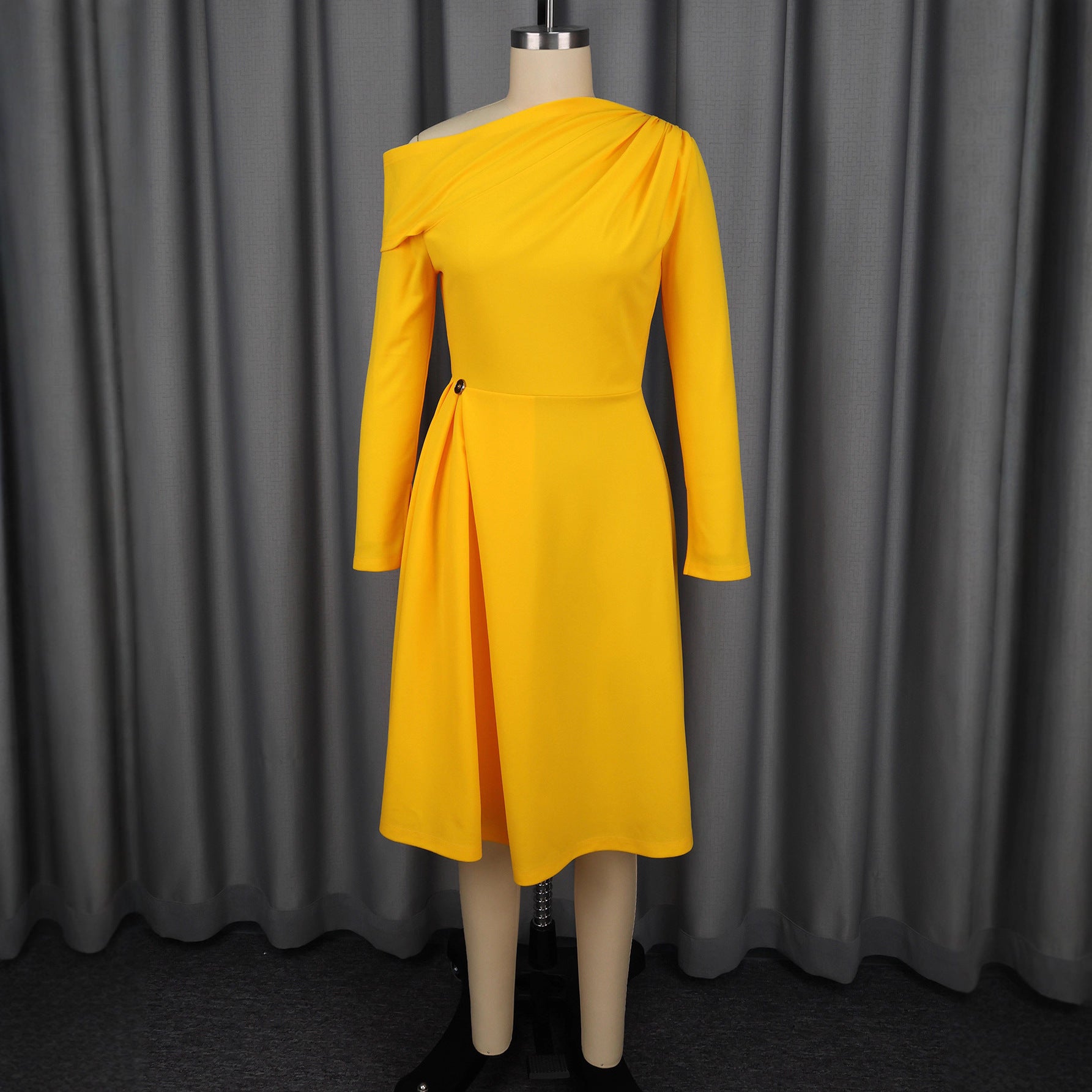 Women's Sexy Long Sleeve Solid Plus Size Slim A-Line Party Dress 3