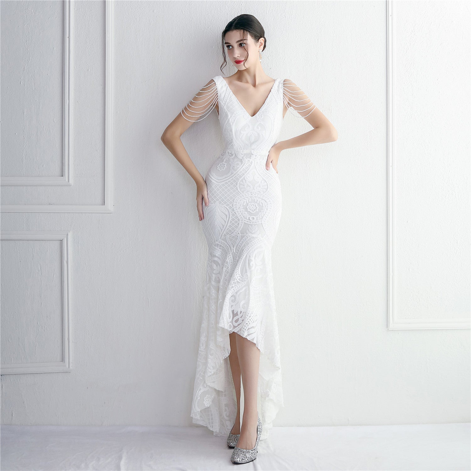 Large Swing Long Dress Beaded Chic Elegant Annual Conference Long Fishtail Sequin Sexy Dress 3