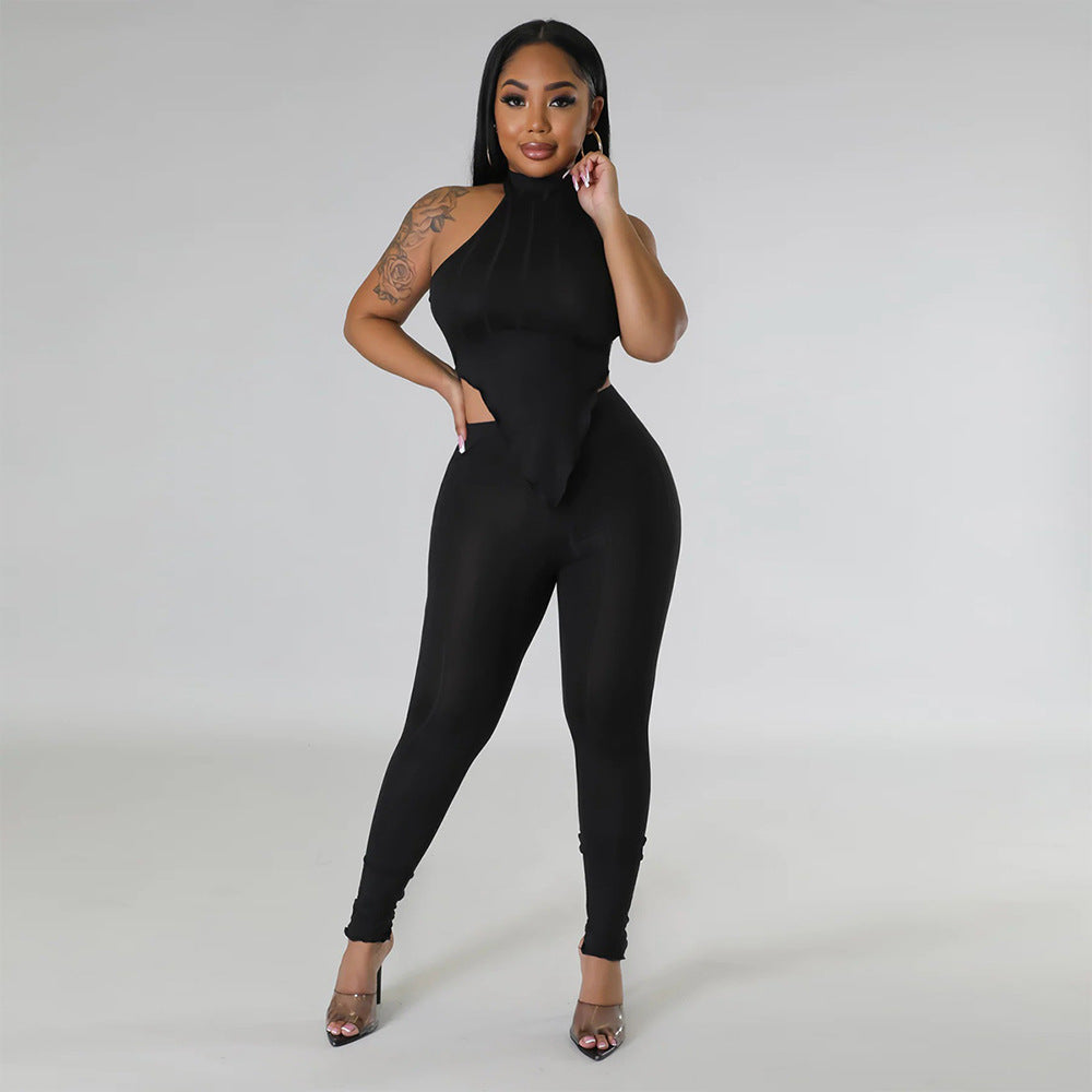 Women Summer Halter Neck Top and Trousers Two-Piece Set 7