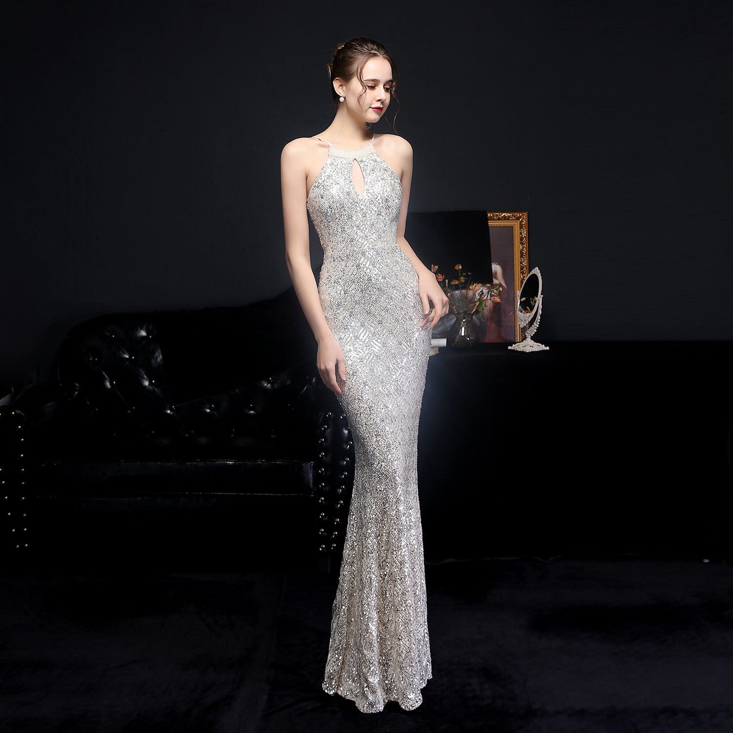 Summer Occasional Sequin Halter Mermaid Long Evening Dress 8