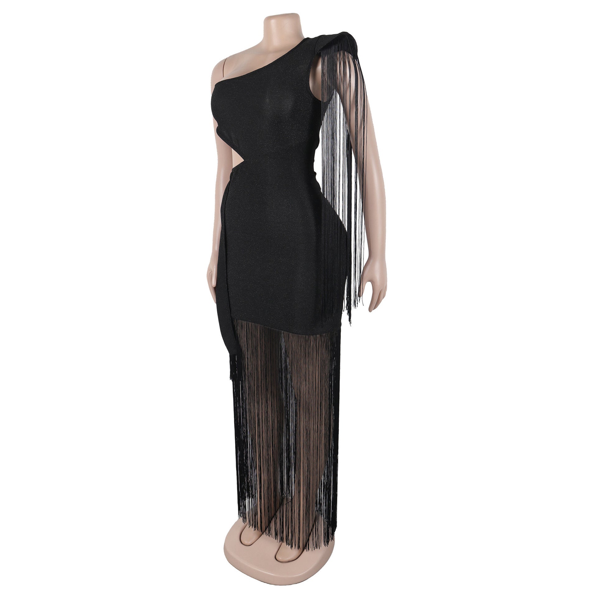 Fashion Women's Sexy Casual One-Shoulder Tassel Maxi Dress 21