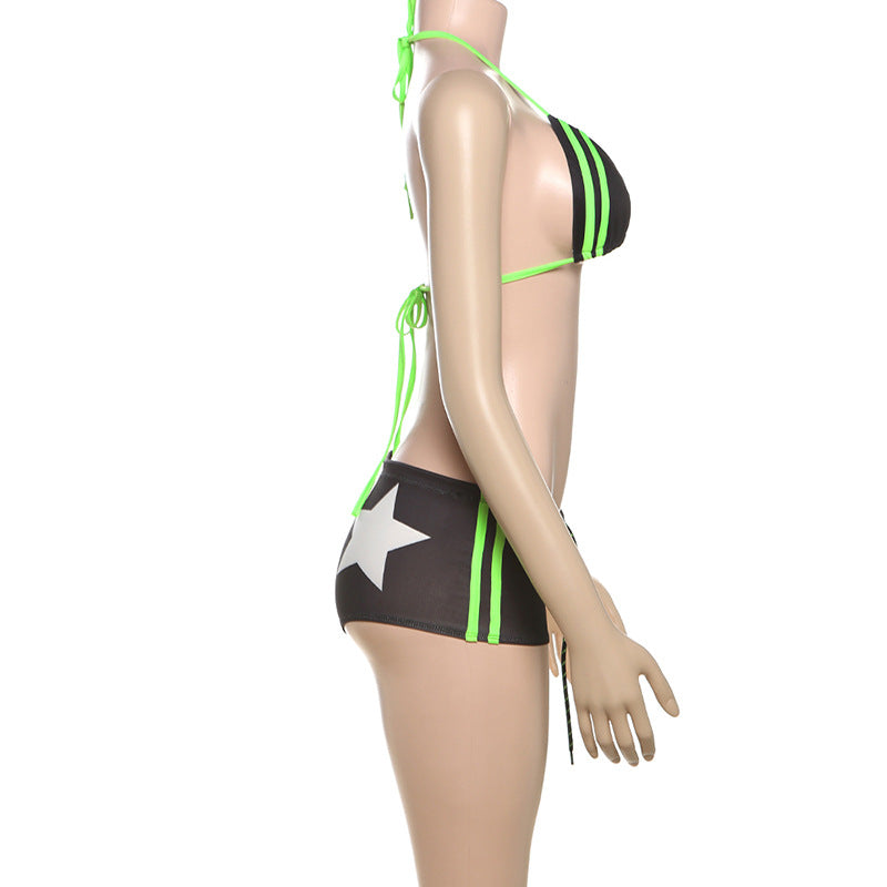 Spring Summer Women's Sexy Halter Neck Tie-Dye Printed Bikini Two-Piece Set 7