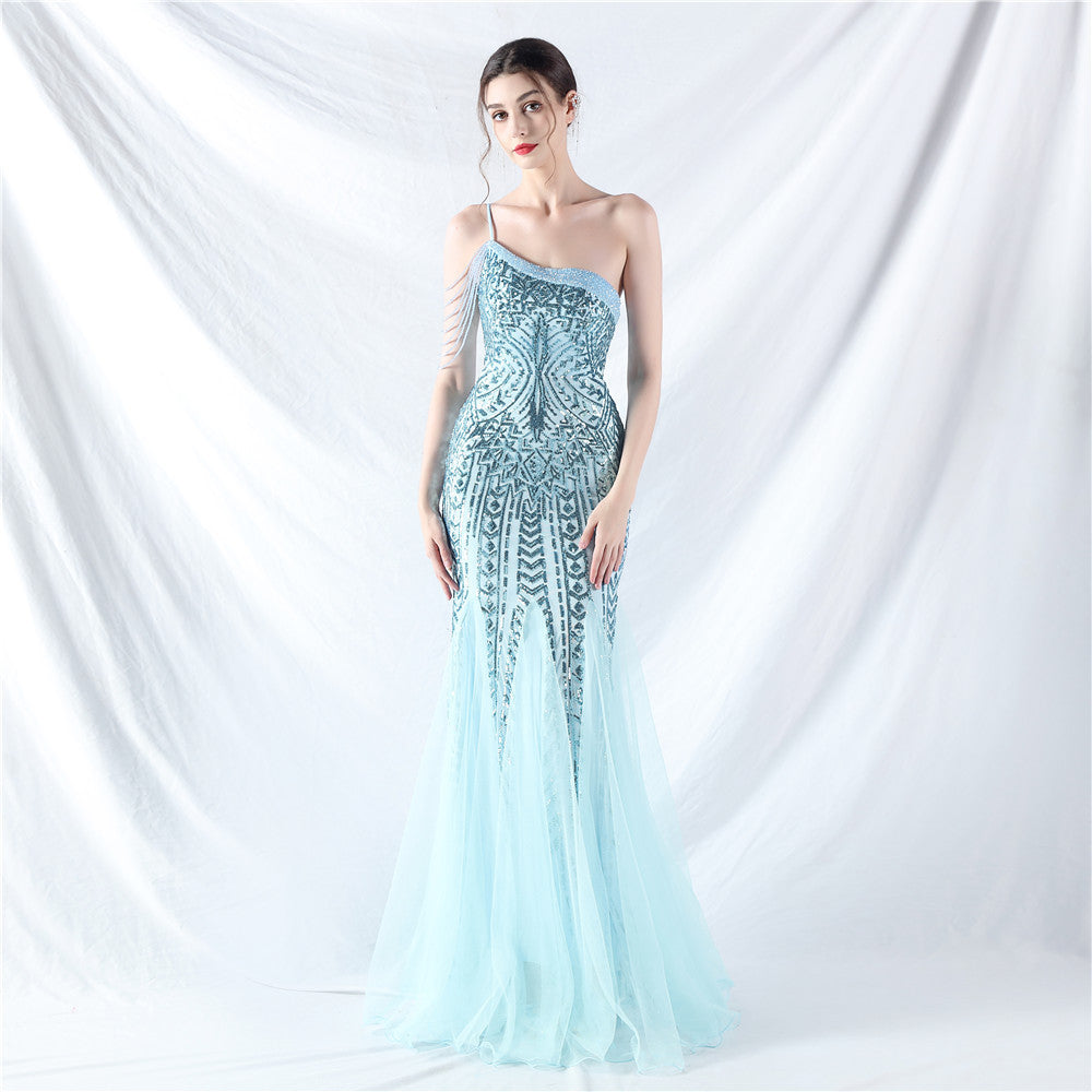 Women gift-ordered sequined mesh evening dress 20