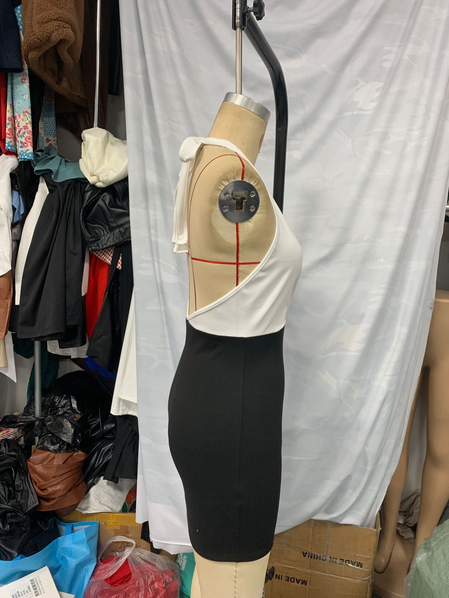 Patchwork Halter Low Back Bodycon Dress 7