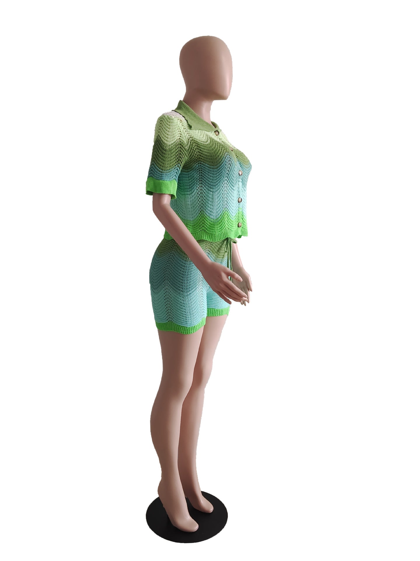 Women spring knitting short-sleeved Top and shorts Casual two-piece set 11