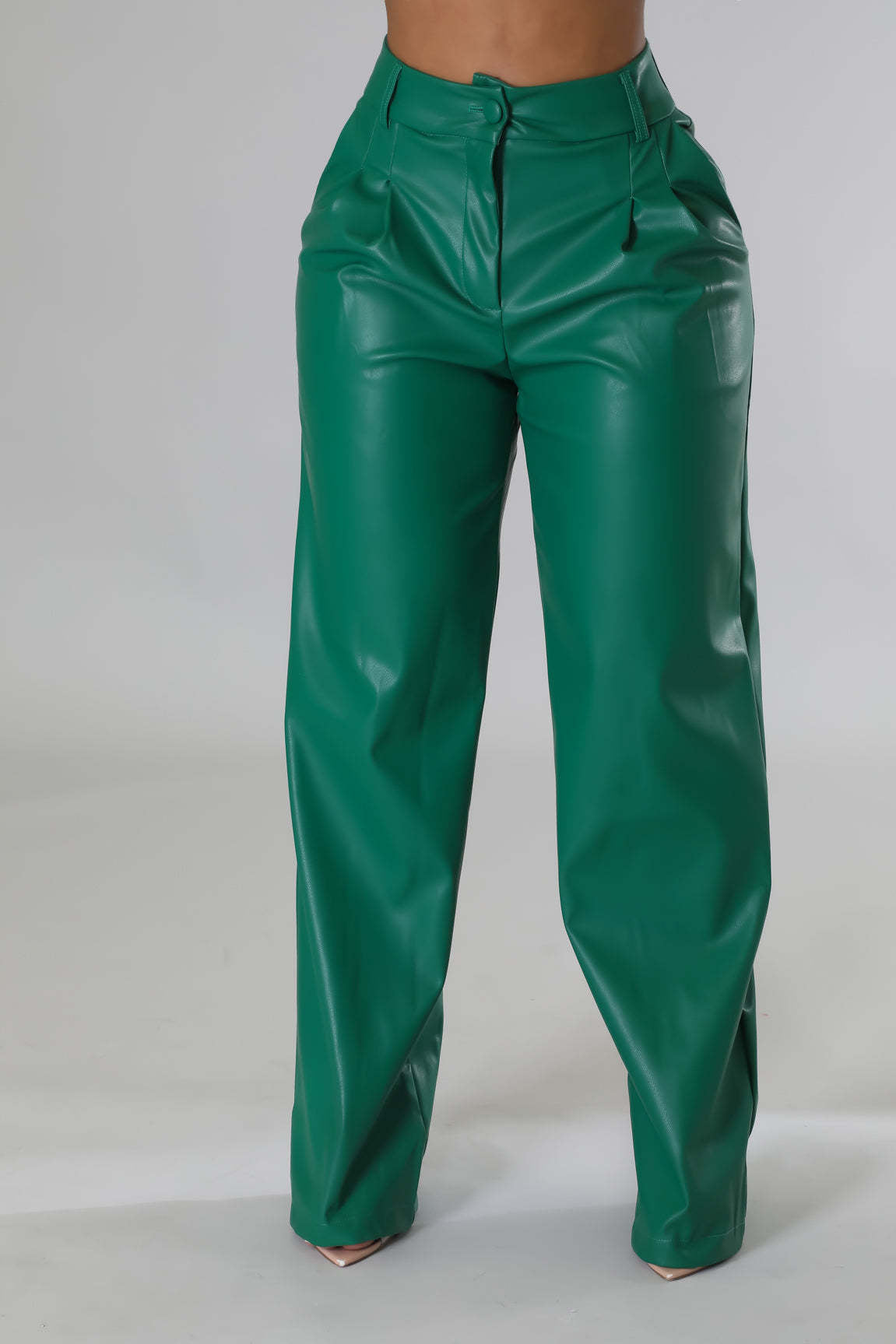 Women Casual pu-Leather Pocket Loose Wide Leg Pants 3