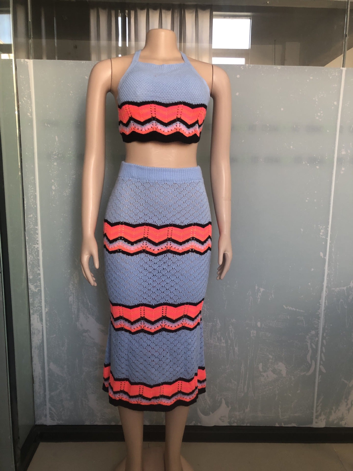 Women Knitting stretch Crop Top and Skirt two-piece set 12