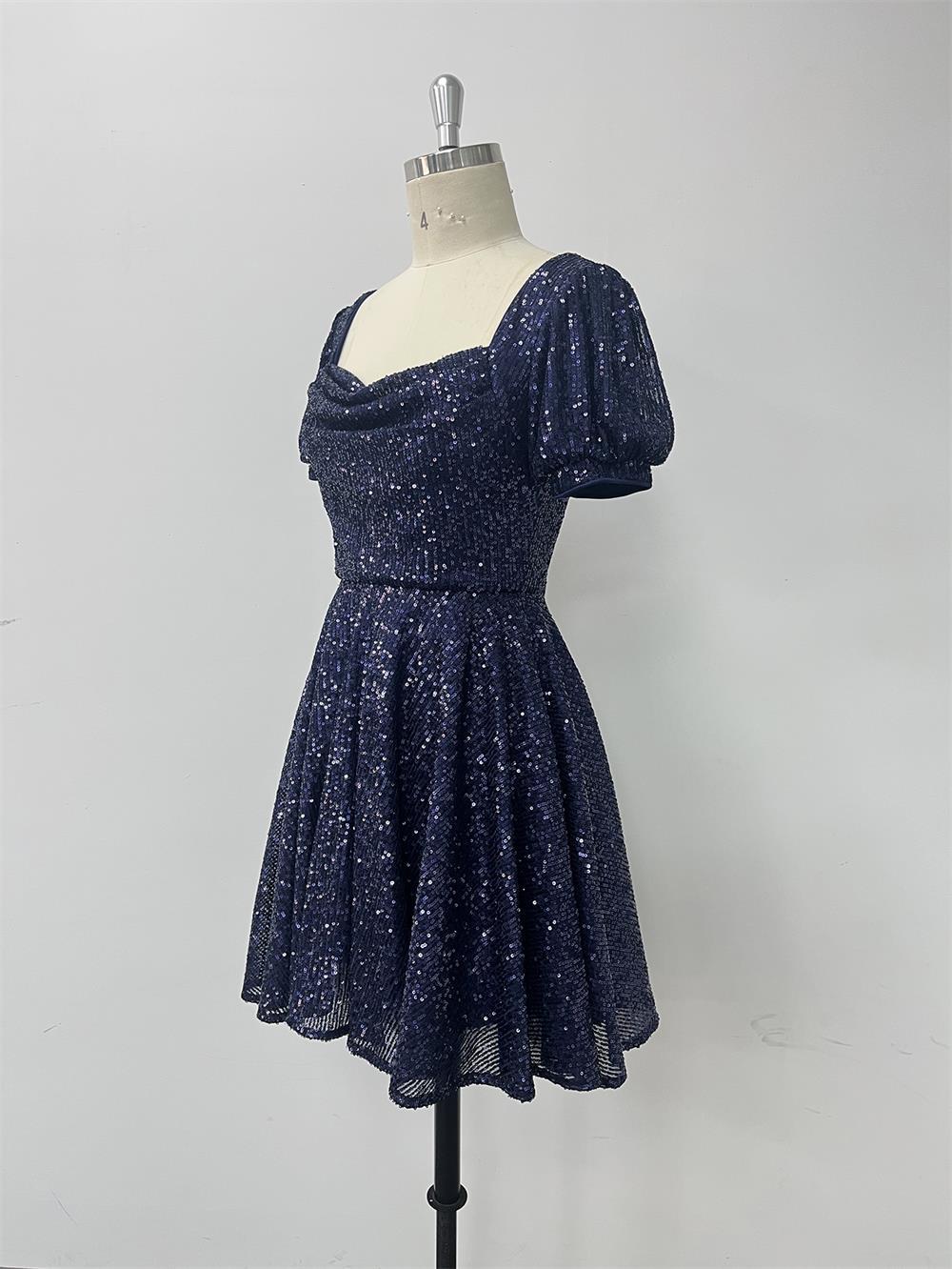 Women Elegant Zipper Cocktail Party Dress Sparkling Mini Dress 6