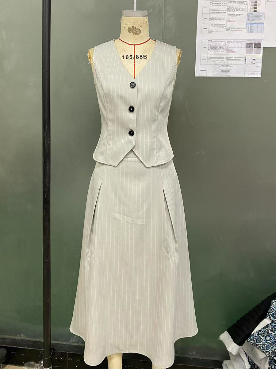 Chic Vest & Skirt Striped Two-Piece Set 9