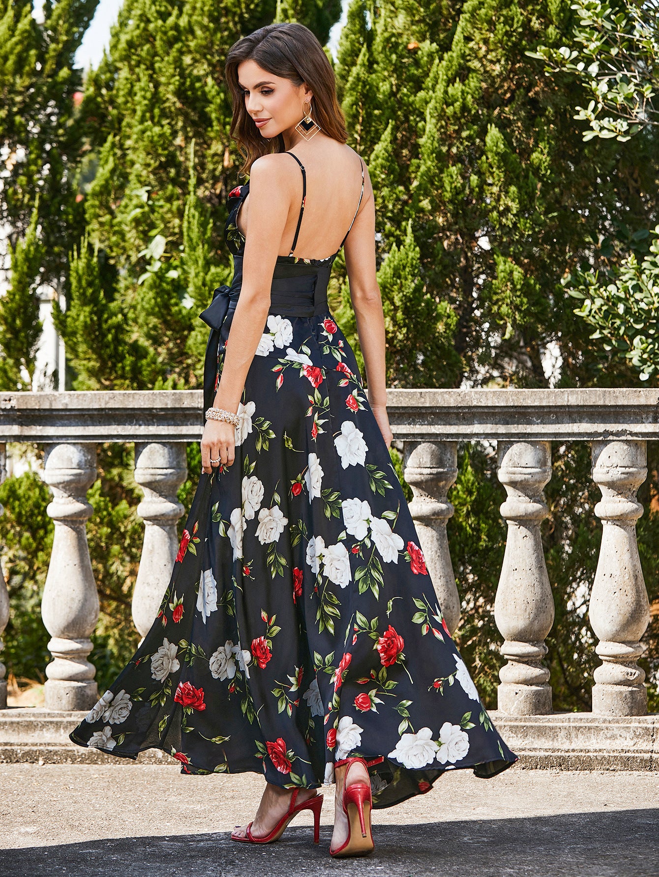 Summer Women's Print High Waist Slit Strap Holiday Dress with Print - Chic Holiday Style 5