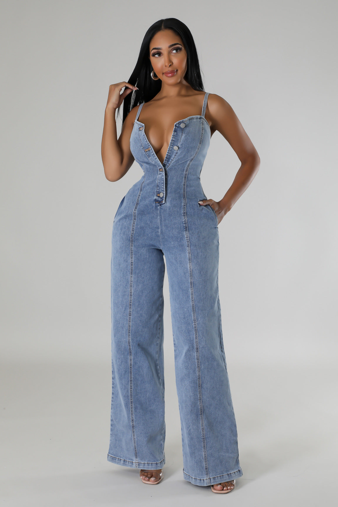 Women Casual Sexy Suspender Denim Jumpsuit 3