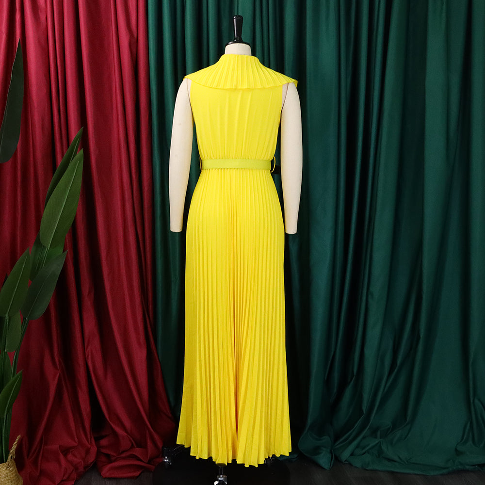 Women Summer Sexy Ruffled Pleated Maxi Dress with Belt 14