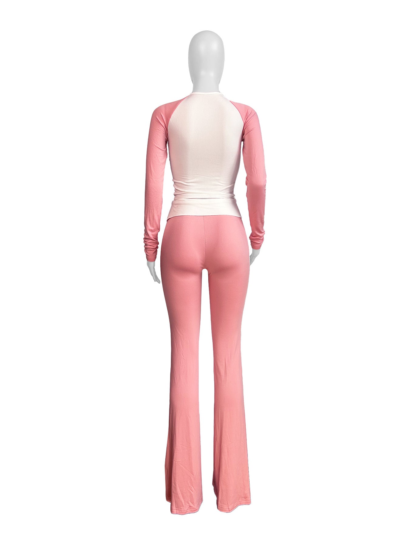 Women's Contrast Color Tight Fitting High Waist Slim Fit Two Piece Pants Set 8