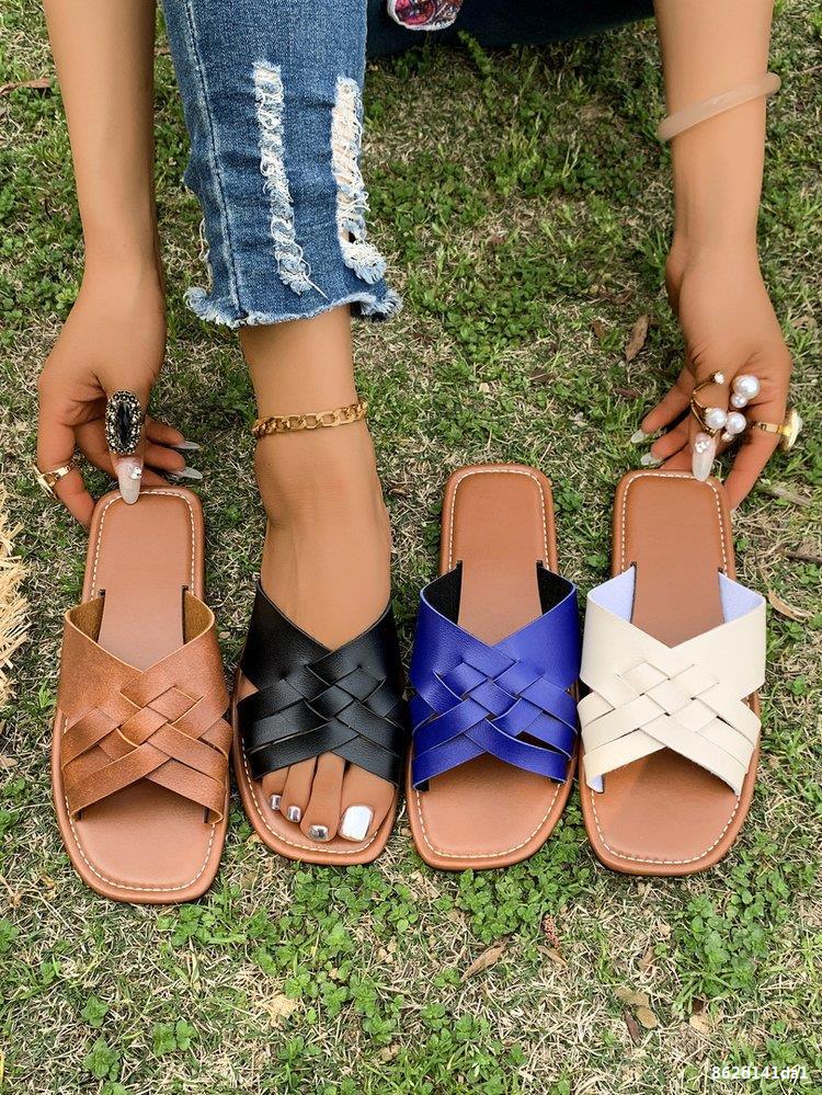 Women's Plus Size casual one strap flat slippers 22