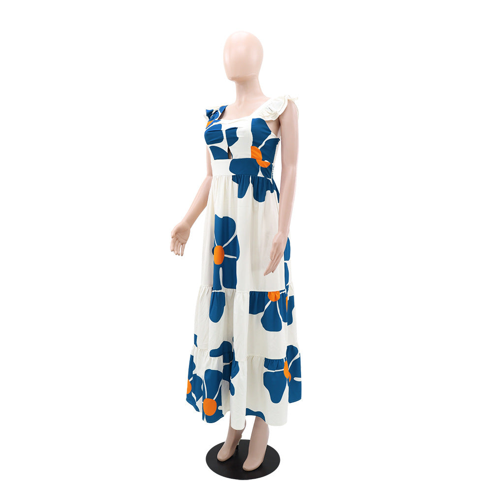 Women Printed Small Flying Sleeve Summer Dress 4