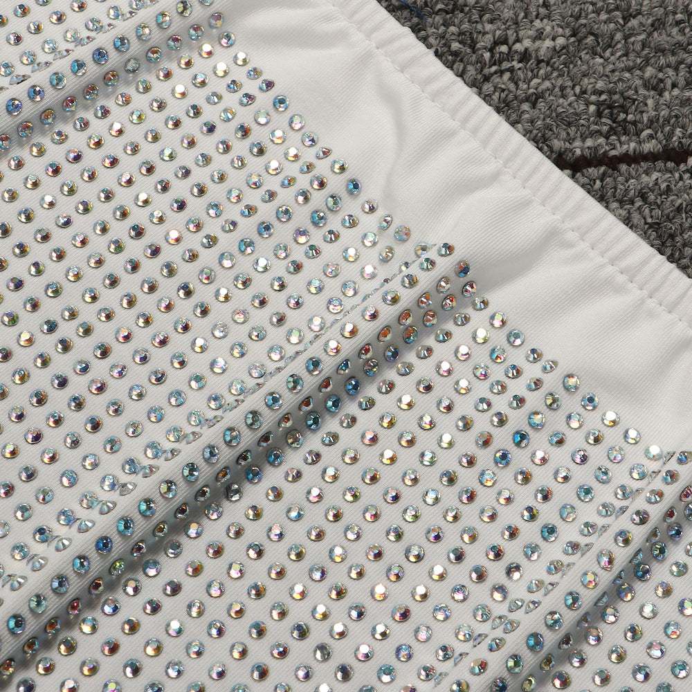 Sexy diamond-encrusted deep V-wrapped chest strap two-piece skirt set 52