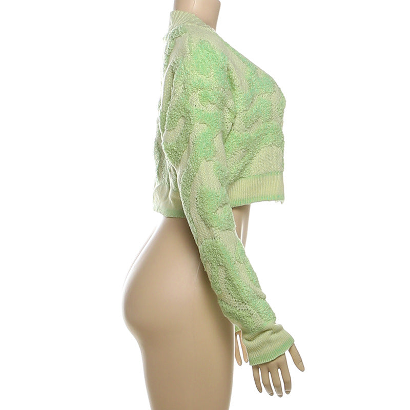 Autumn Fashion Color Matching V-Neck Buttoned High Waist Slim Women Knitting Top 19