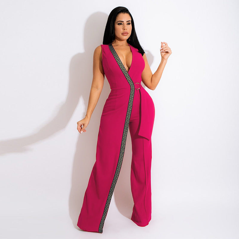 Spring Fashion Deep V Slim Jumpsuit With Belt 7