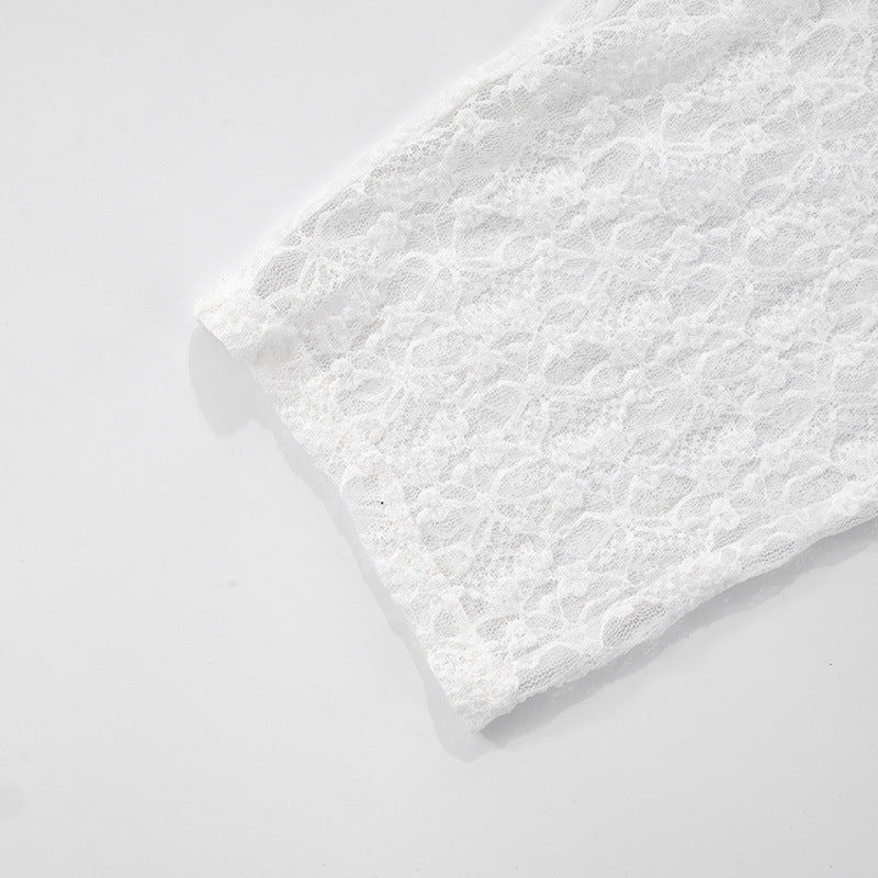 Women's spring and summer lace hood Halter Neck deep pile collar  Low Back Patchwork Dress and pants set 31