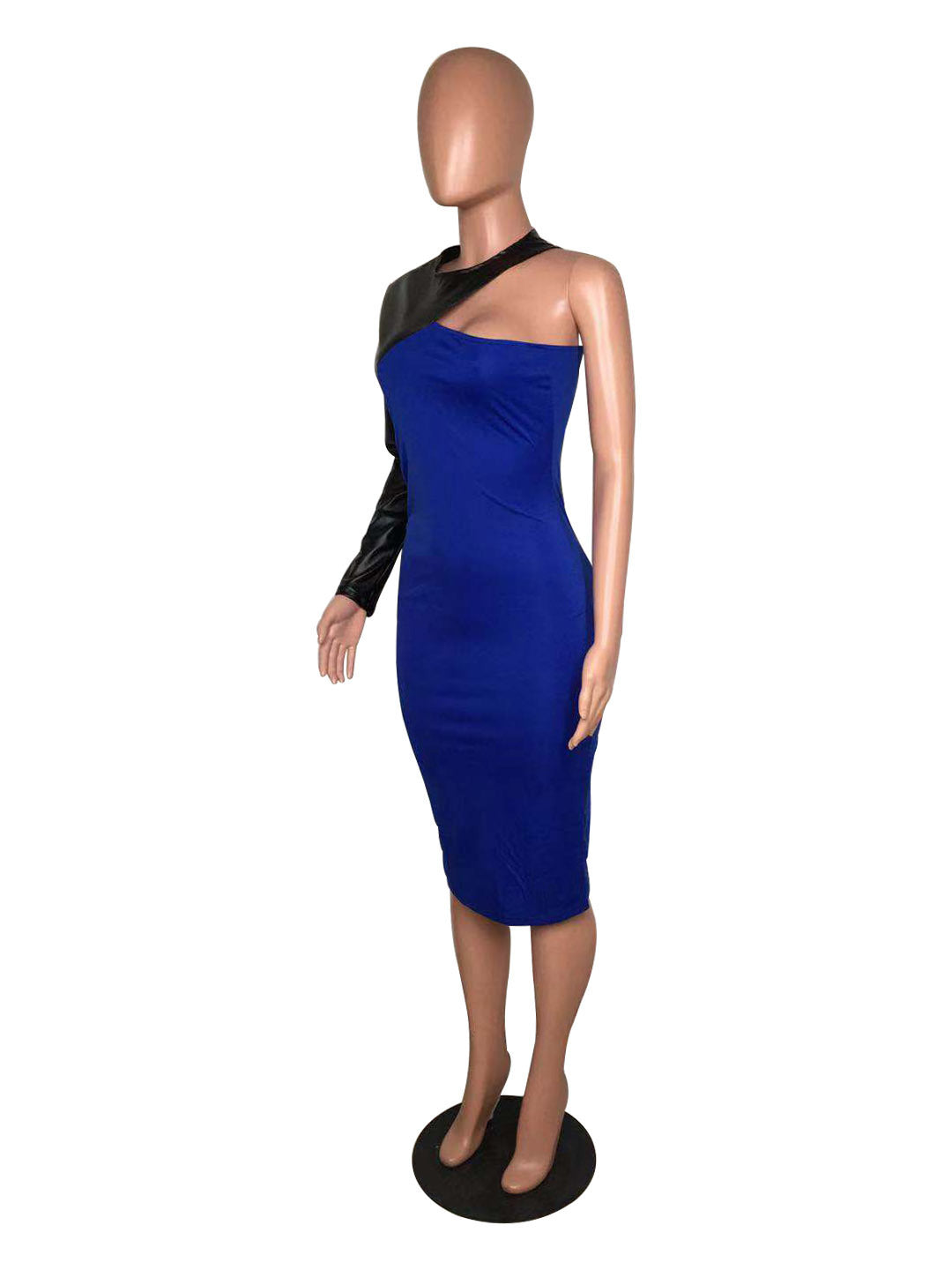 Women Sexy Pu Leather Patchwork Long Sleeve Dress 31