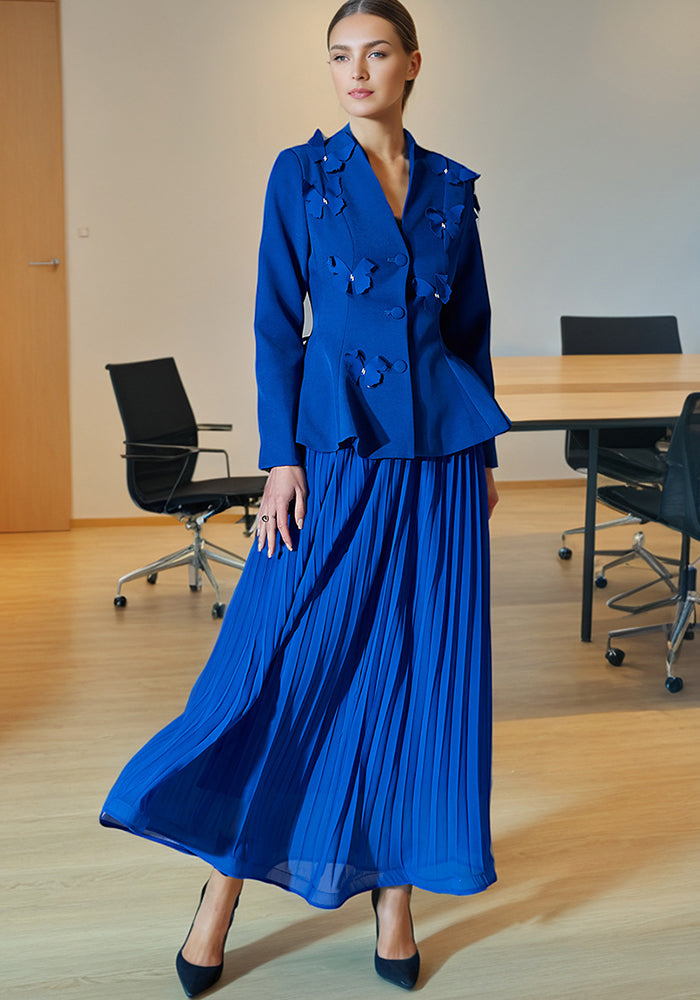 Women Elegant Butterfly Blazer Jacket + Pleated Skirt Two-piece Set