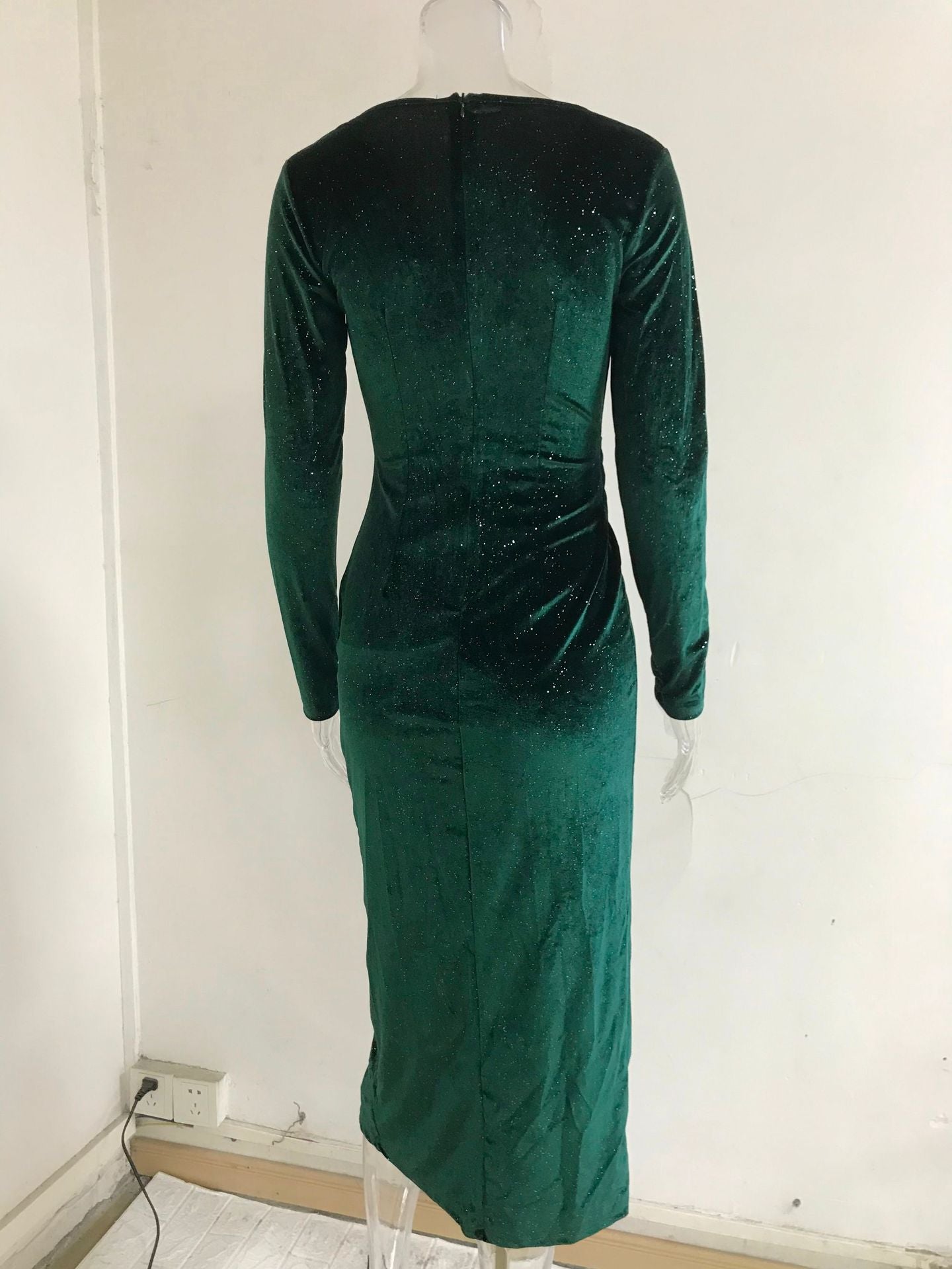 Women Sexy Leg-Exposing Long Sleeve Velvet Dress 29