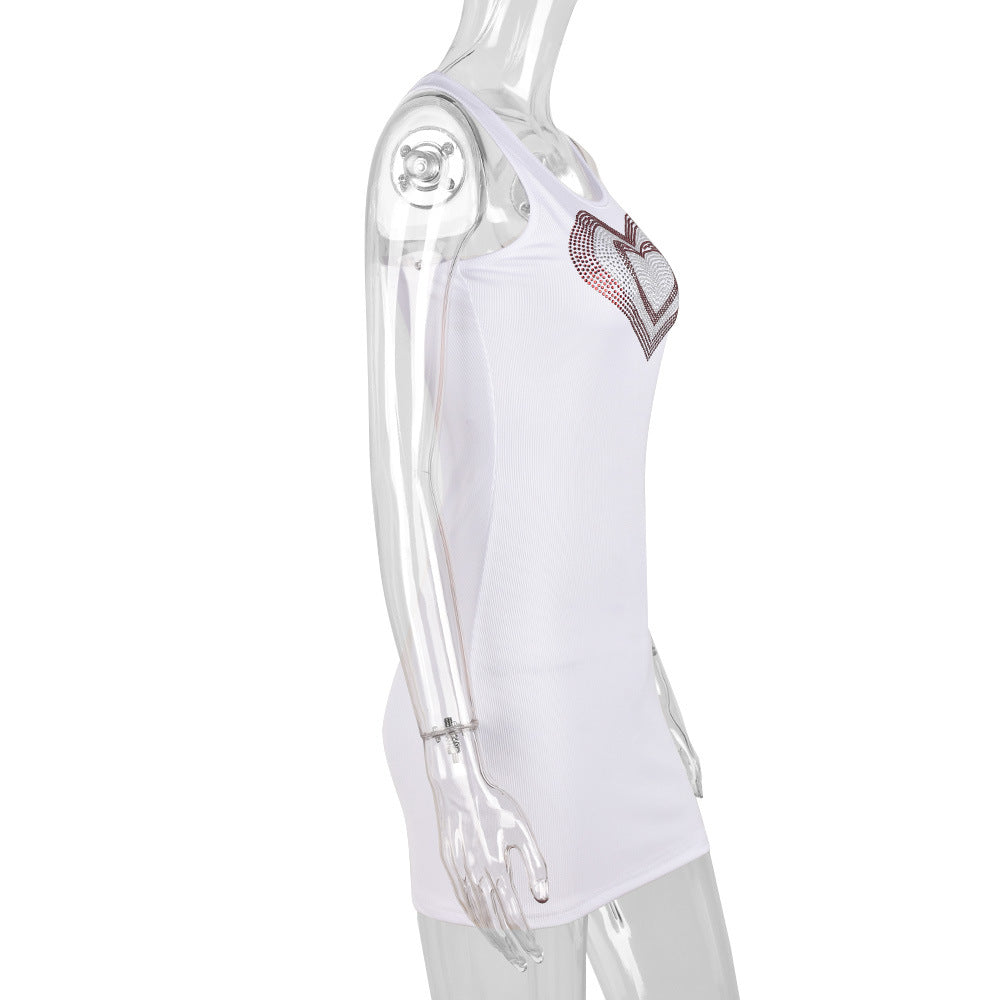 Women Spring Summer Beaded Heart Print U Neck Sexy Dress 5