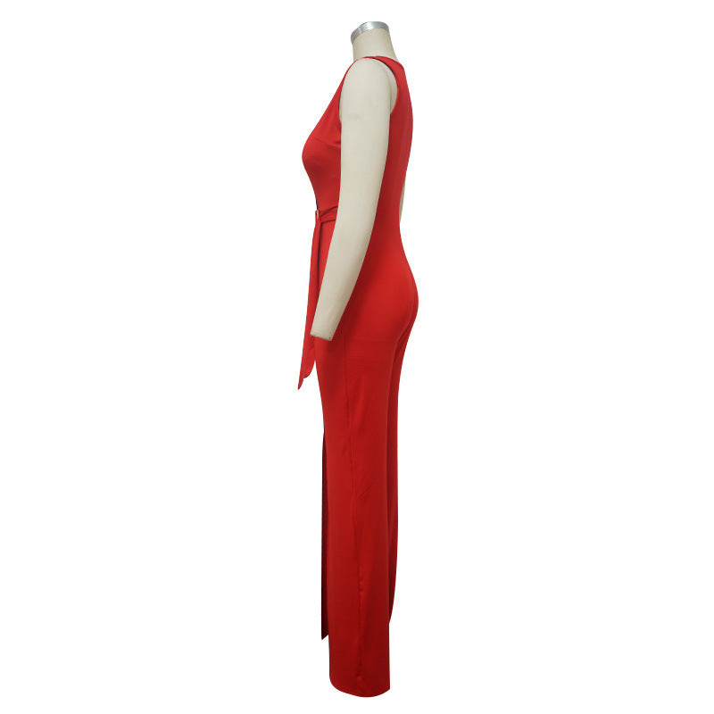 Spring Fashion Deep V Slim Jumpsuit With Belt 13