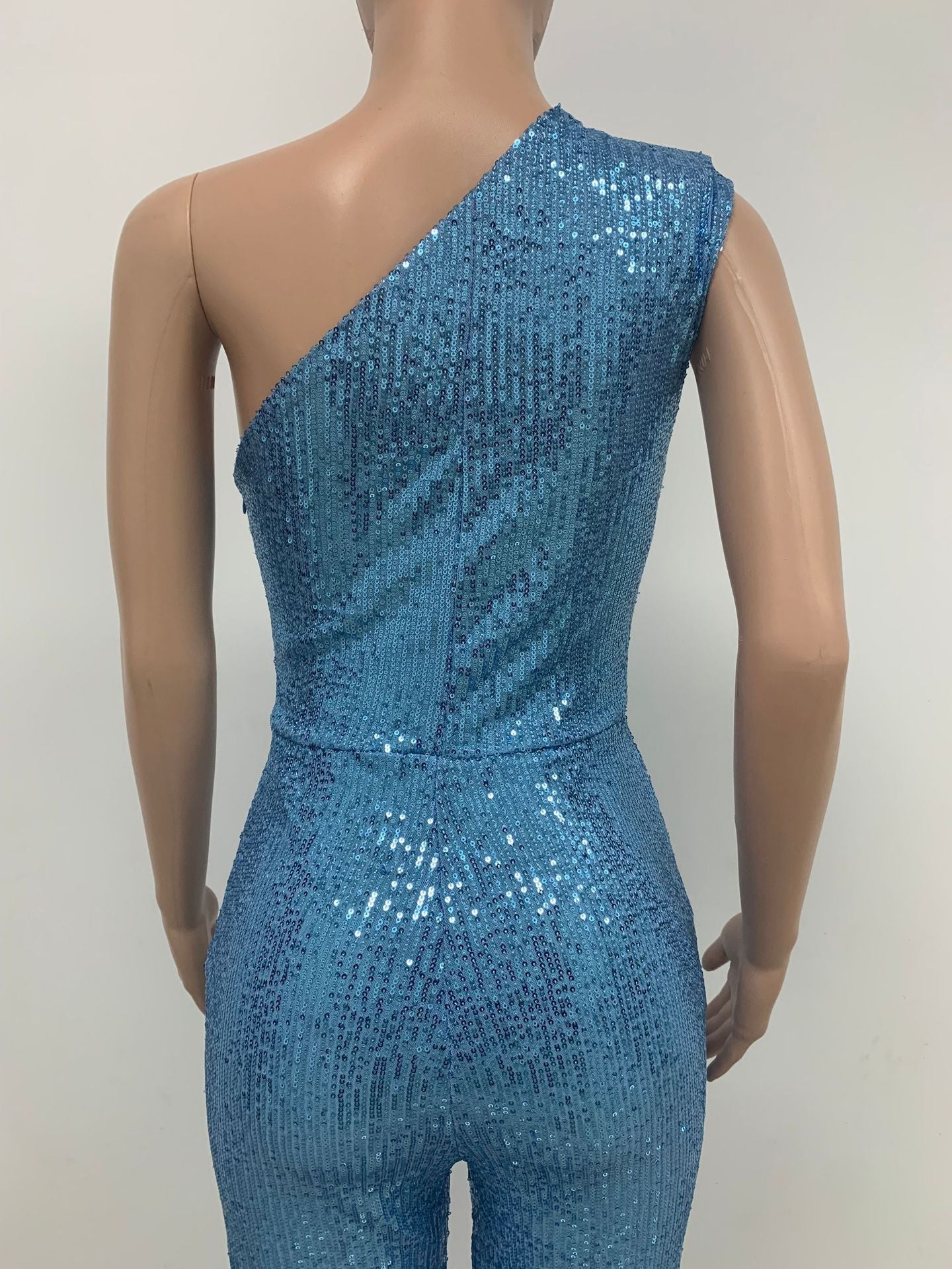 Women's Sleeveless One Shoulder Low Back Sequined Jumpsuit 62