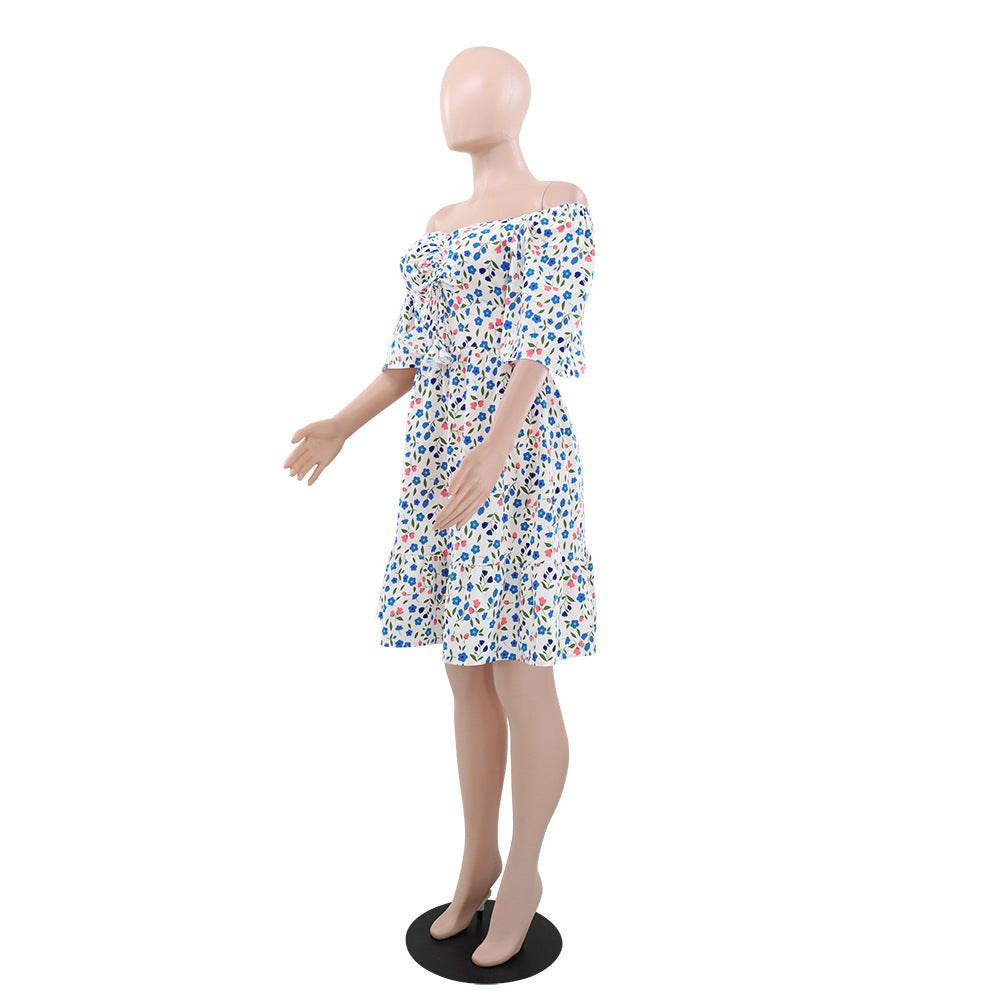 Women Floral V Neck Pleated Summer Dress 4