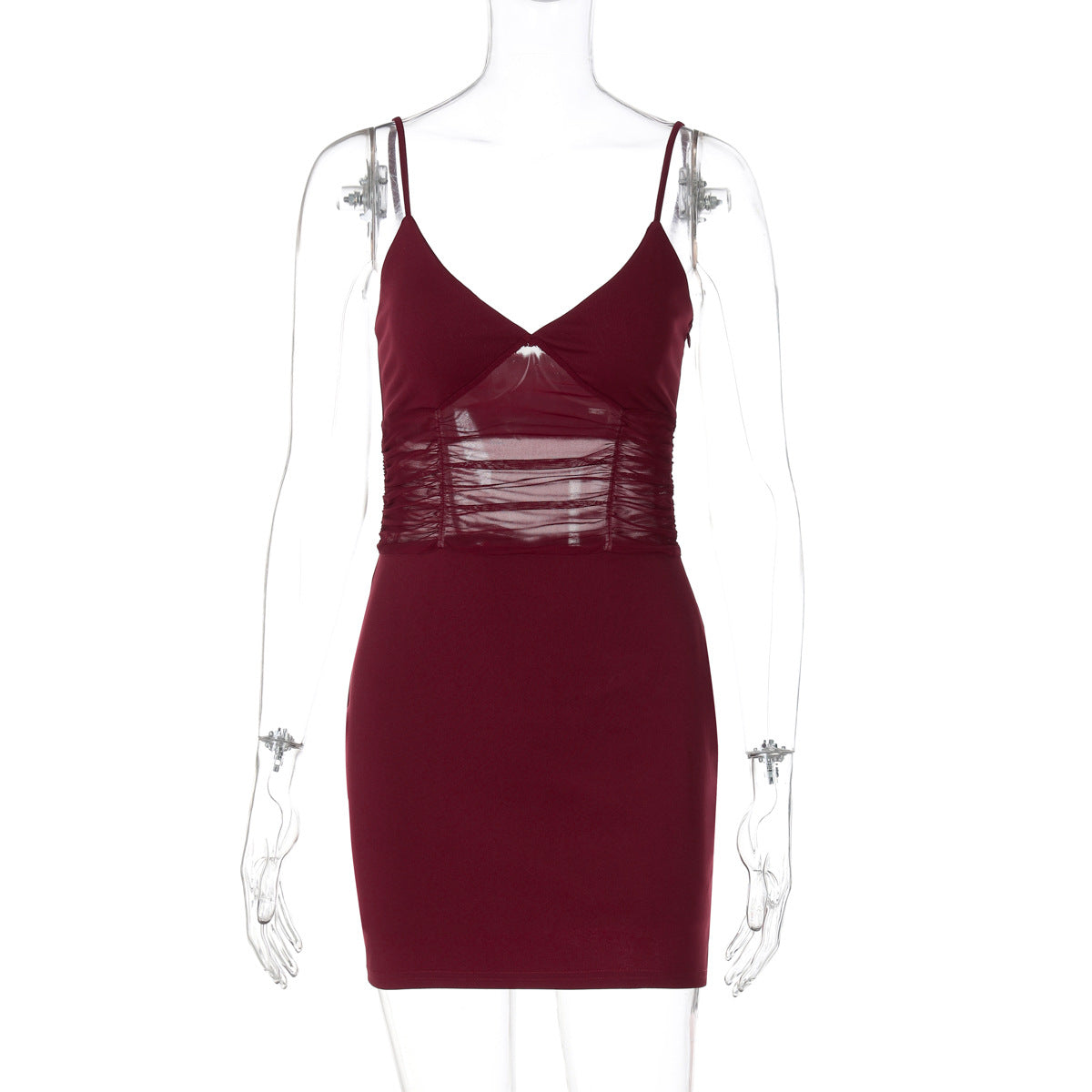 Women Summer Sexy V-Neck Suspender Mesh Hollow Backless Bodycon Dress 9