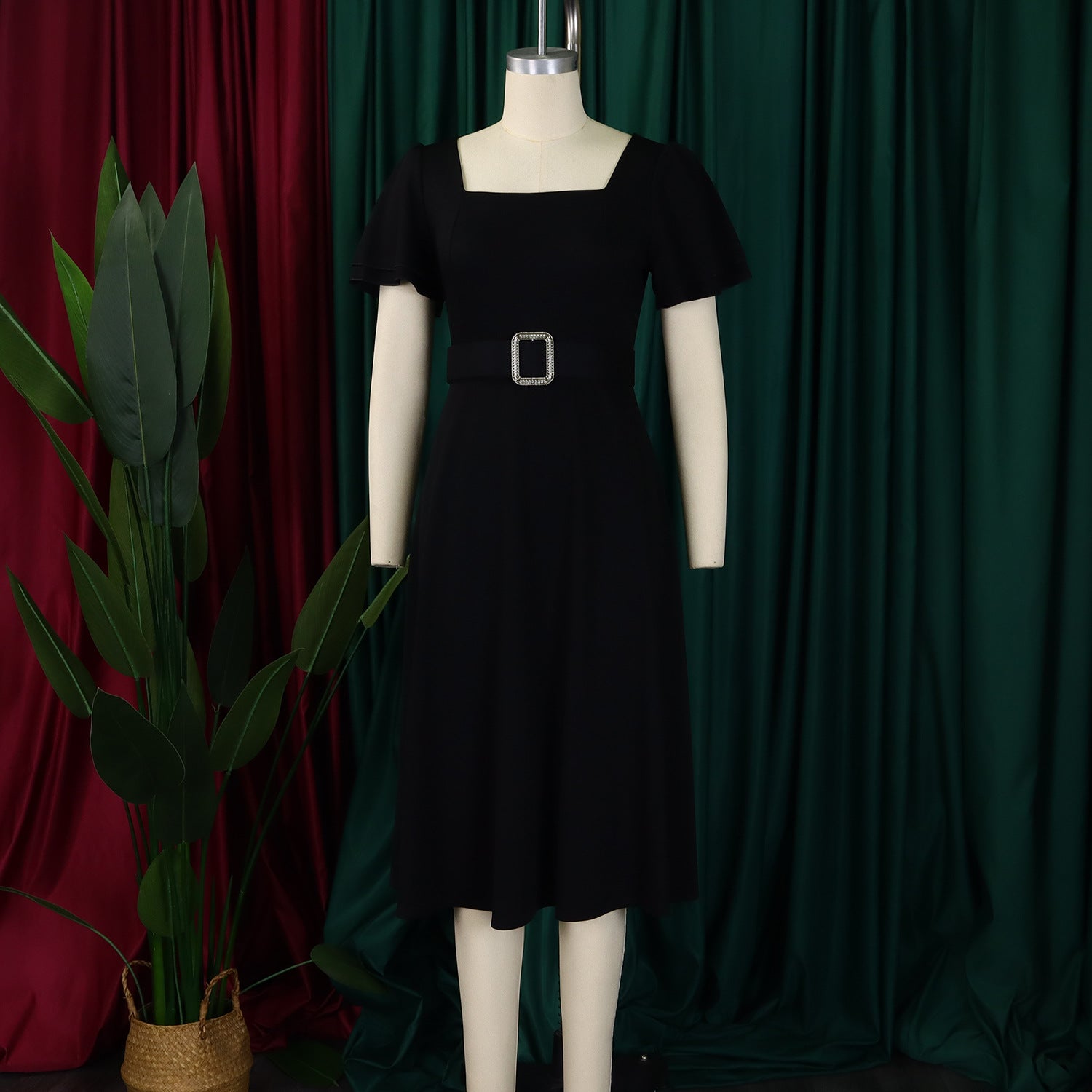 Bell Sleeve Square Neck High Waist Elegance Dress 23