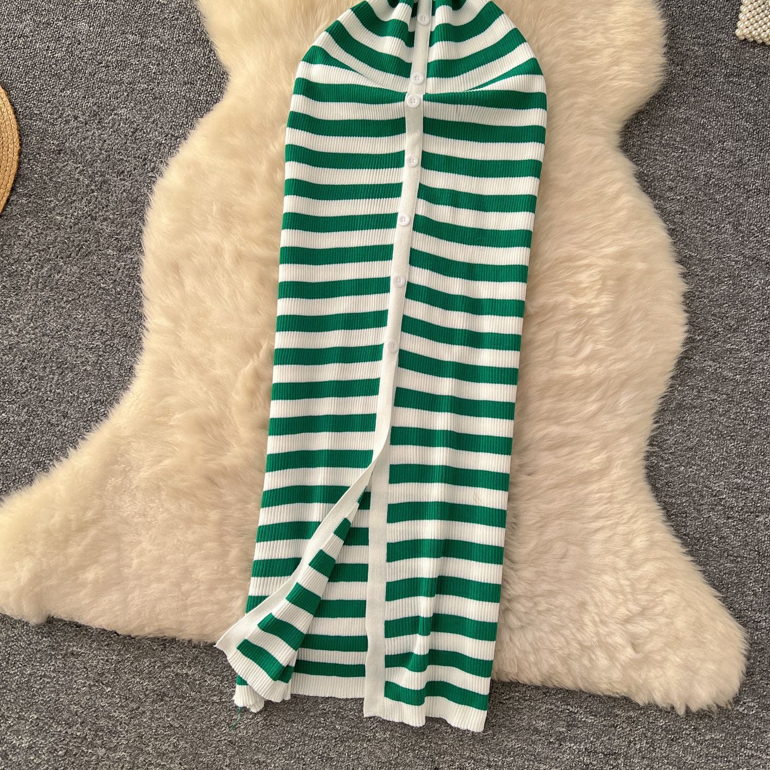 Women Metal Button Slit Knitting Dress 14