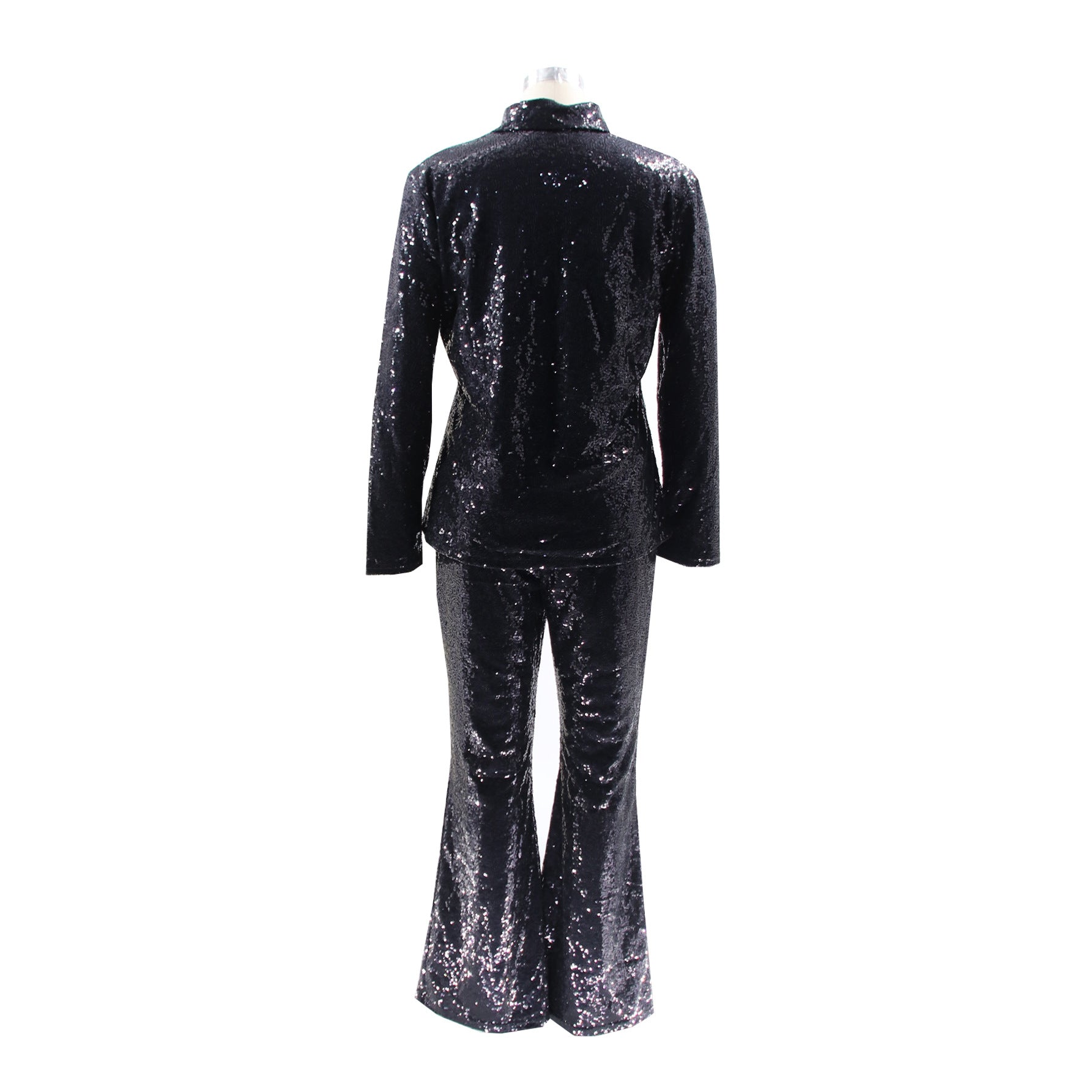 Fashionable and Sexy Casual Slim Turndown Collar Sequin Two Piece Pants set 14