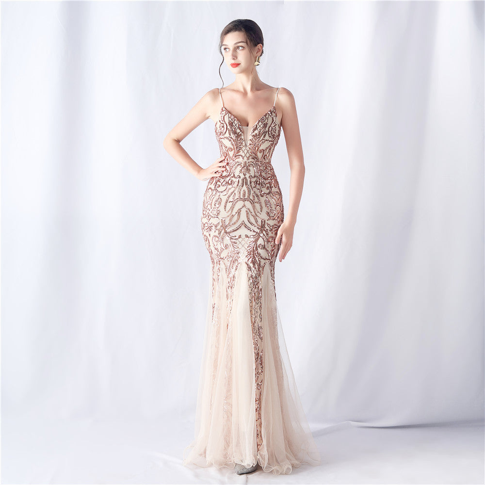 Floral Sequin Mesh Evening Dress 5