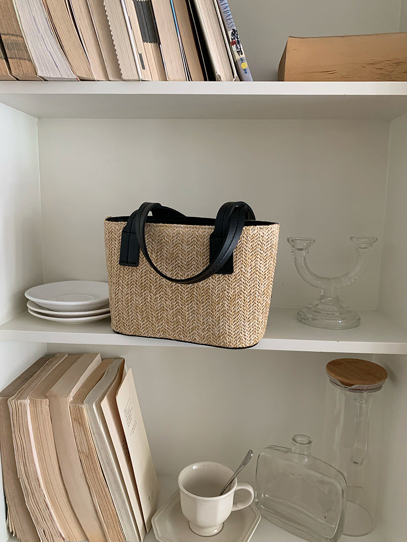 Korean Grass Woven Beach Bag Summer Casual Holidays Women's Cabbage Basket Portable Shoulder Messenger Bag 17