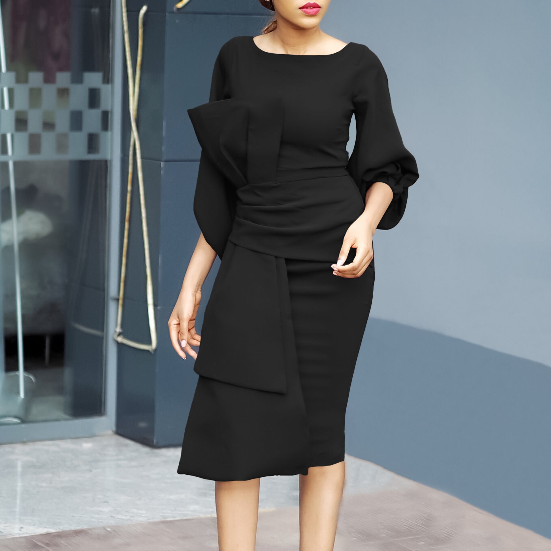 Women's Solid Color Professional Fashion Chic Plus Size Elegant African Dress 4