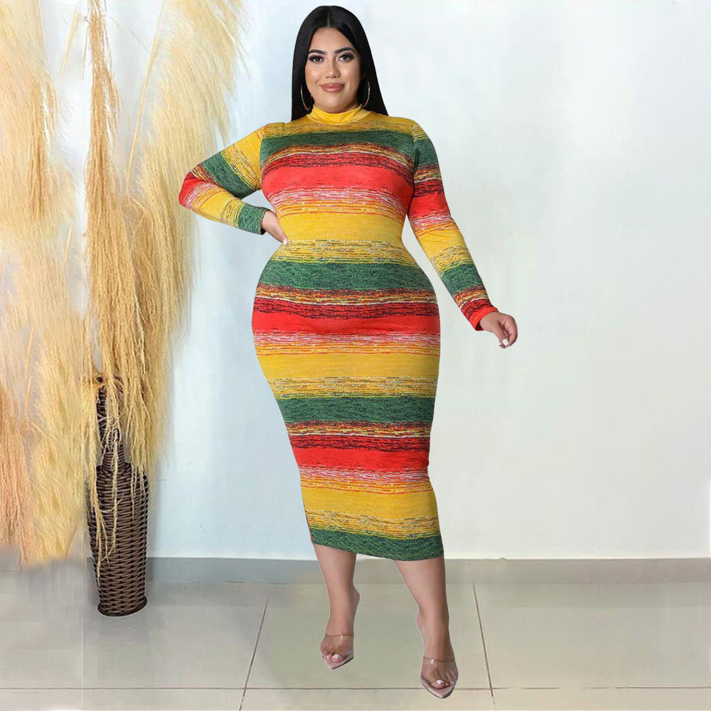 Winter Tight Fitting Sexy Print Plus Size Dress 5