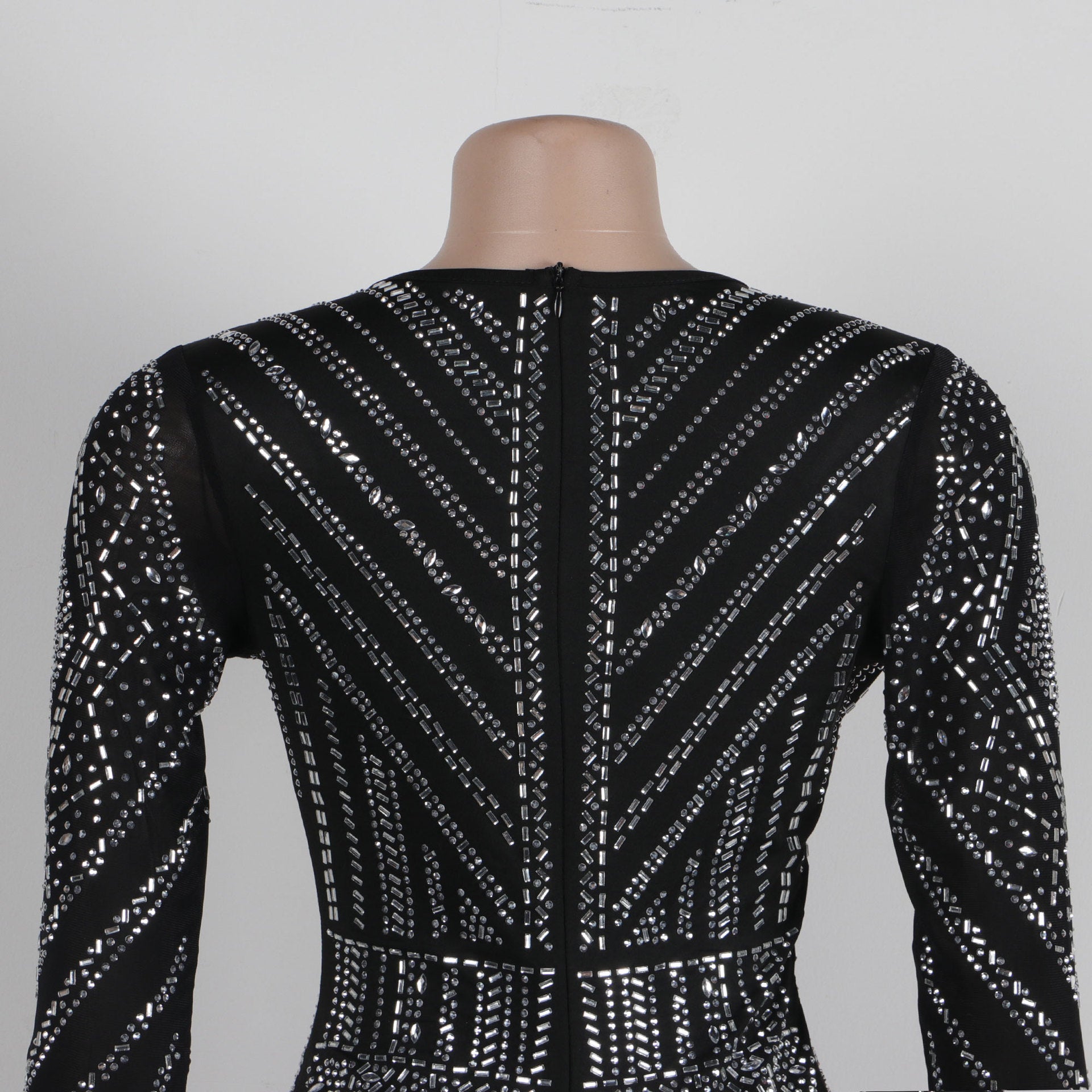 Women Sexy Beaded Bodycon V-Neck Dress 9