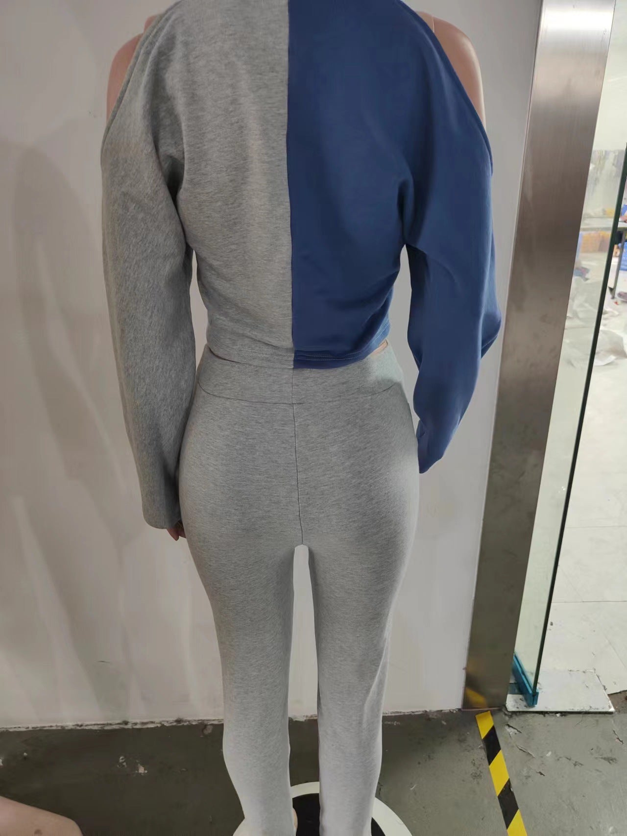 Women's Fall Shoulder Cutout Top Colorblock Metallic Trousers Casual Two Piece Set 10