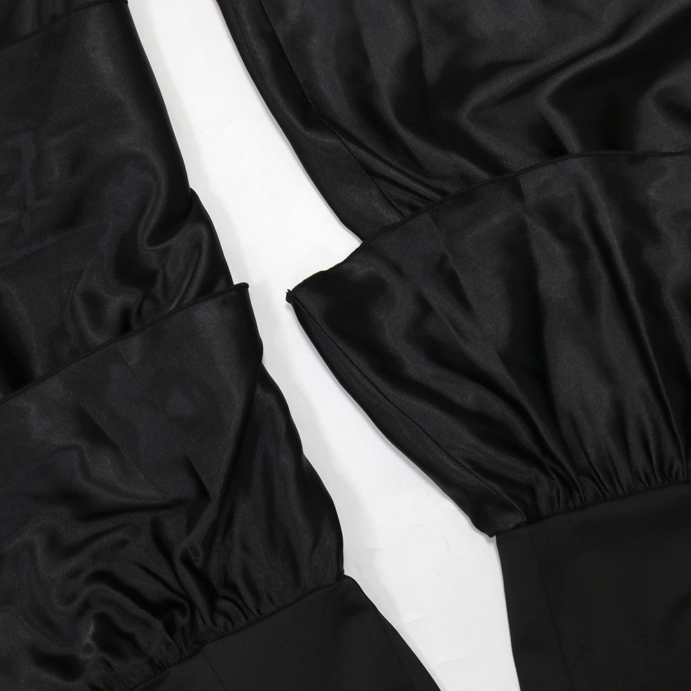 Women sexy Strapless Solid pleated lace Jumpsuit 9