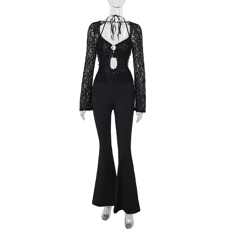 Women Long Sleeve Lace Backless Jumpsuit 8