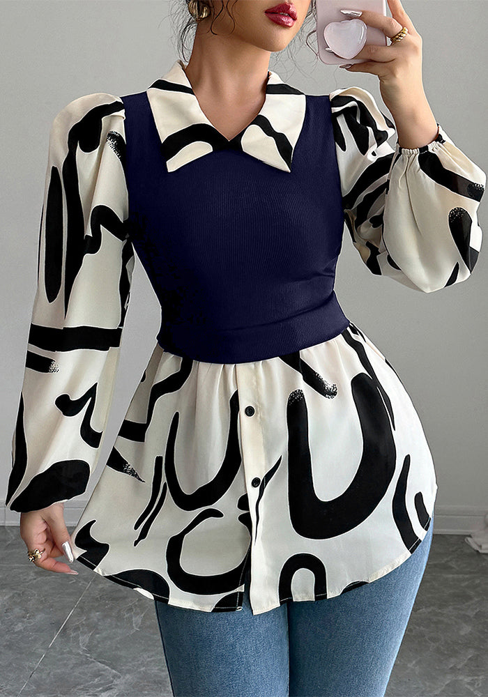 Summer Women's Chic Elegant Print Long-Sleeve Top