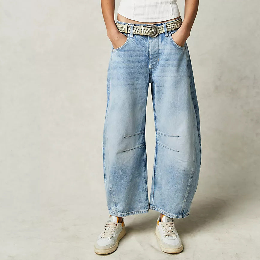 Women Loose Washed Denim Pants 5