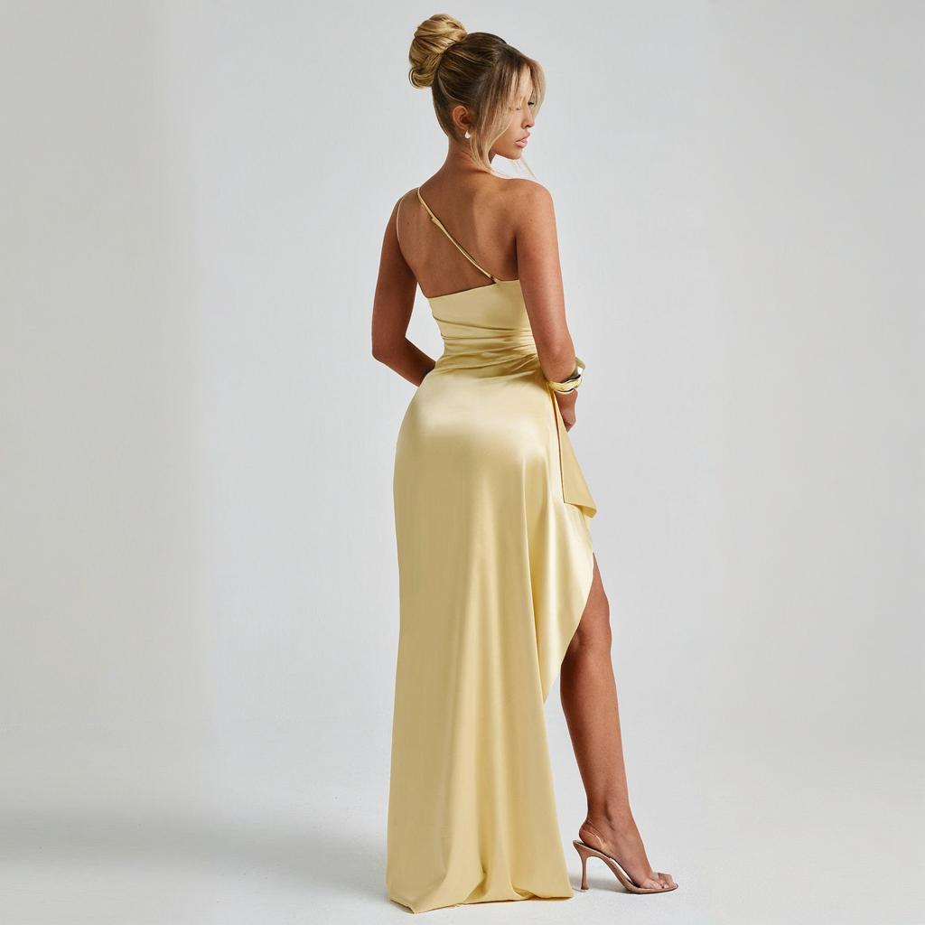 Women's Sexy Slit Slash Shoulder Sleeveless Evening Dress 16