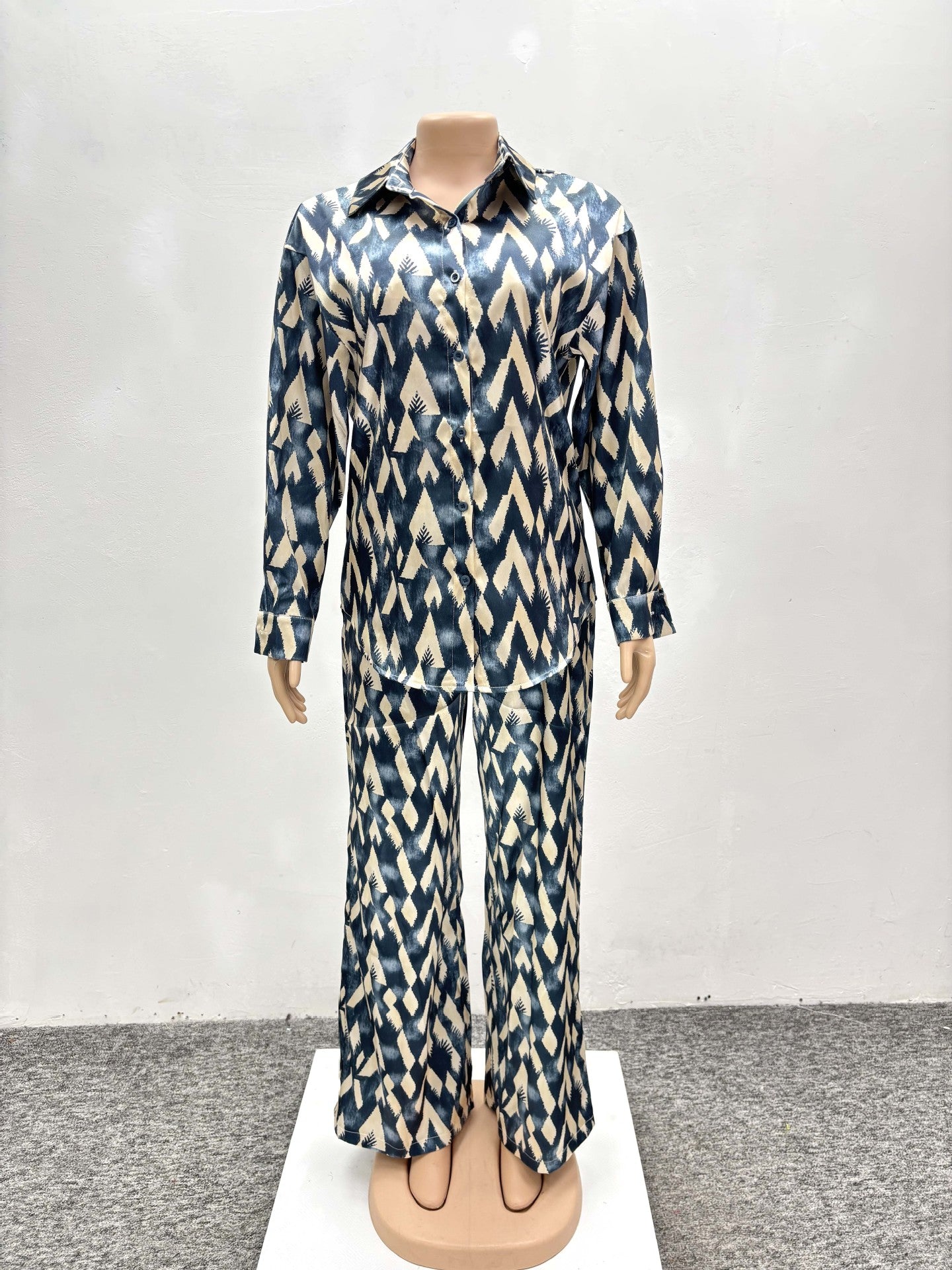 Spring Autumn African Print Long-Sleeved Shirt Trousers Two-Piece Set 9