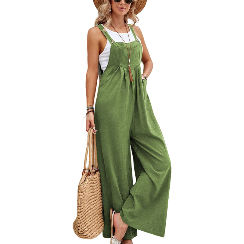 Women Solid Casual Overalls 4