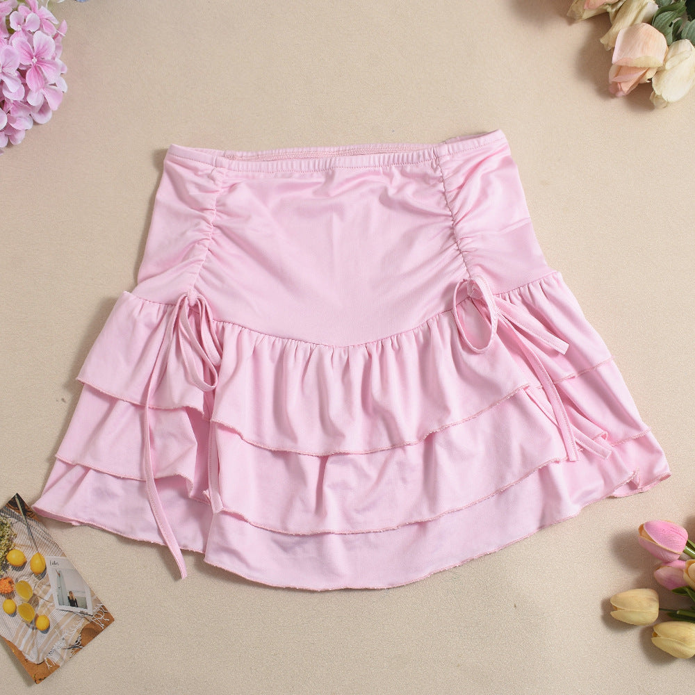 Women Hollow Crop Lace-Up Top and Skirt Two-piece Set 9